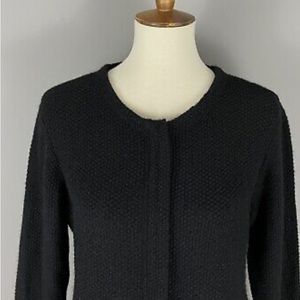 Eileen Fisher merino wool and leather knit cardigan